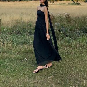 black maxi dress with scarf